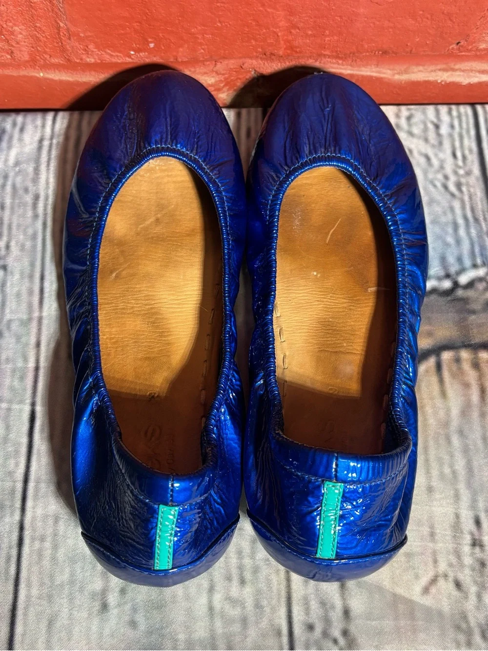 TIEKS Blue Metallic Foldable Ballet Flats with Teal Soles